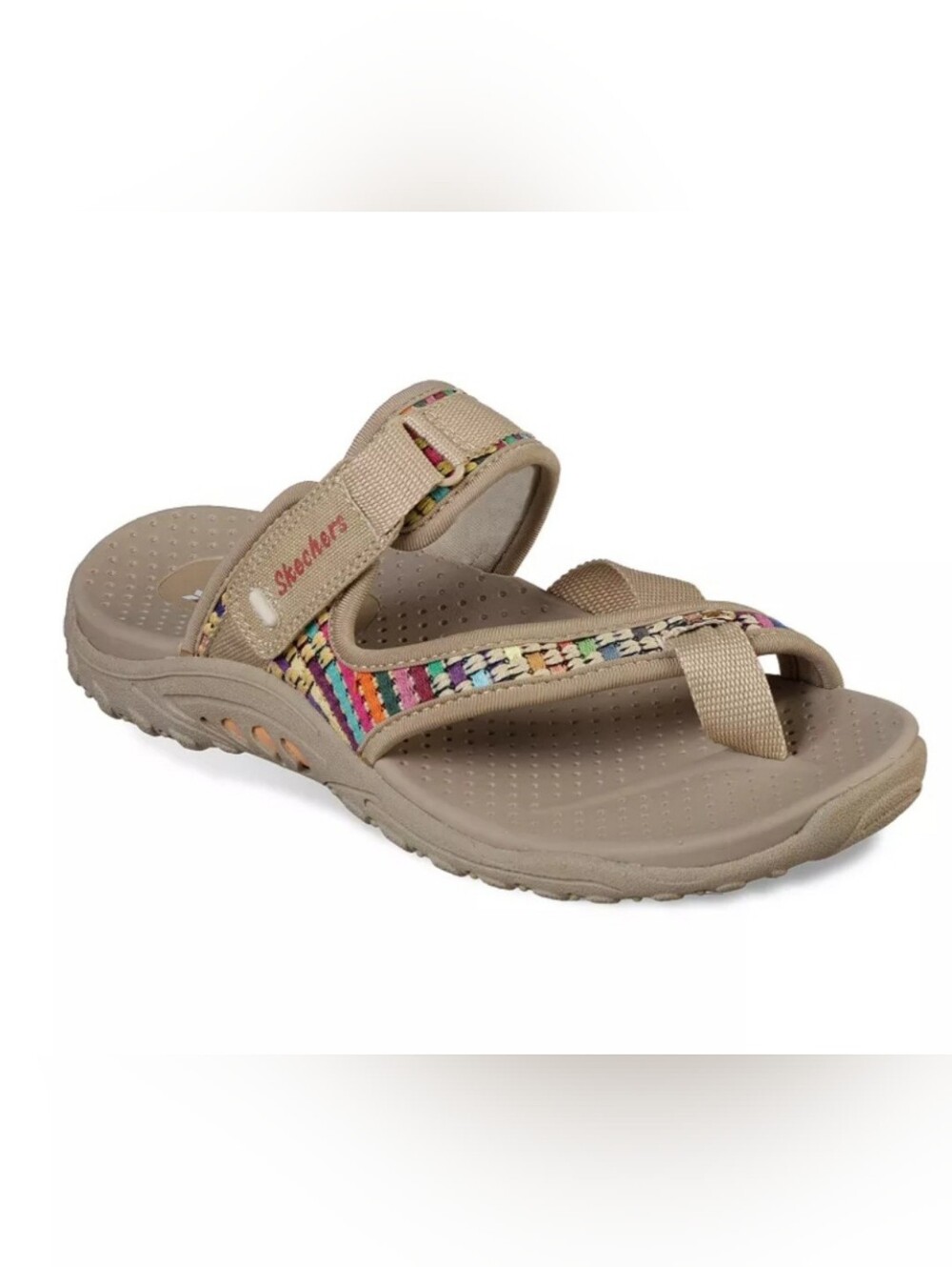 Skechers Reggae Mad Swag Women's Tan Toe-Loop Sandal with Multicolor Woven Strap